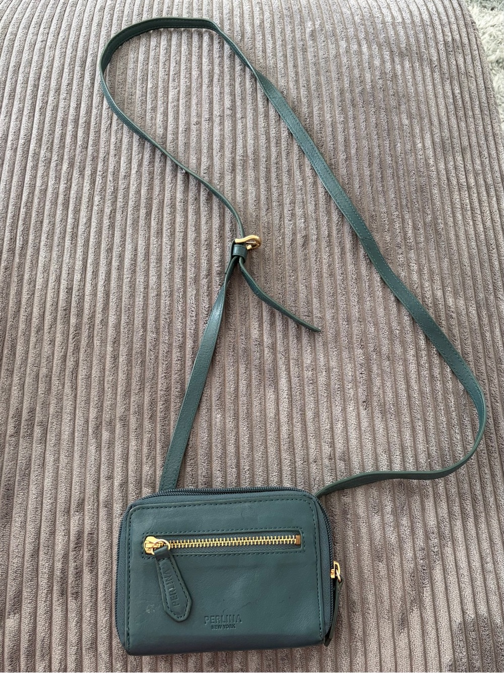 Perlina Forest Green Leather Crossbody with Gold Hardware